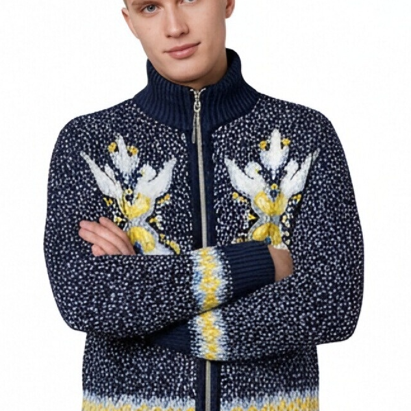 m019Navy Floral Cluster Zip-Up Mock Neck Cardigan 3