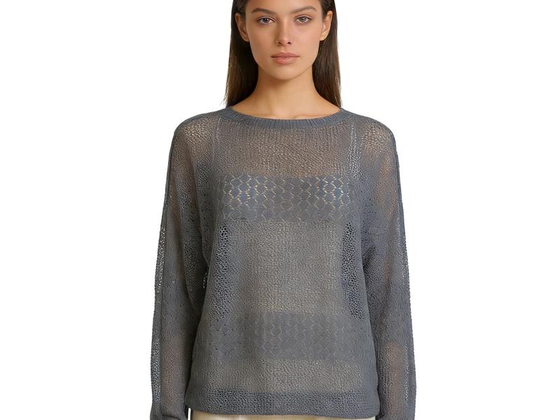 Charcoal Grey Textured Hollow-Out Knit Top