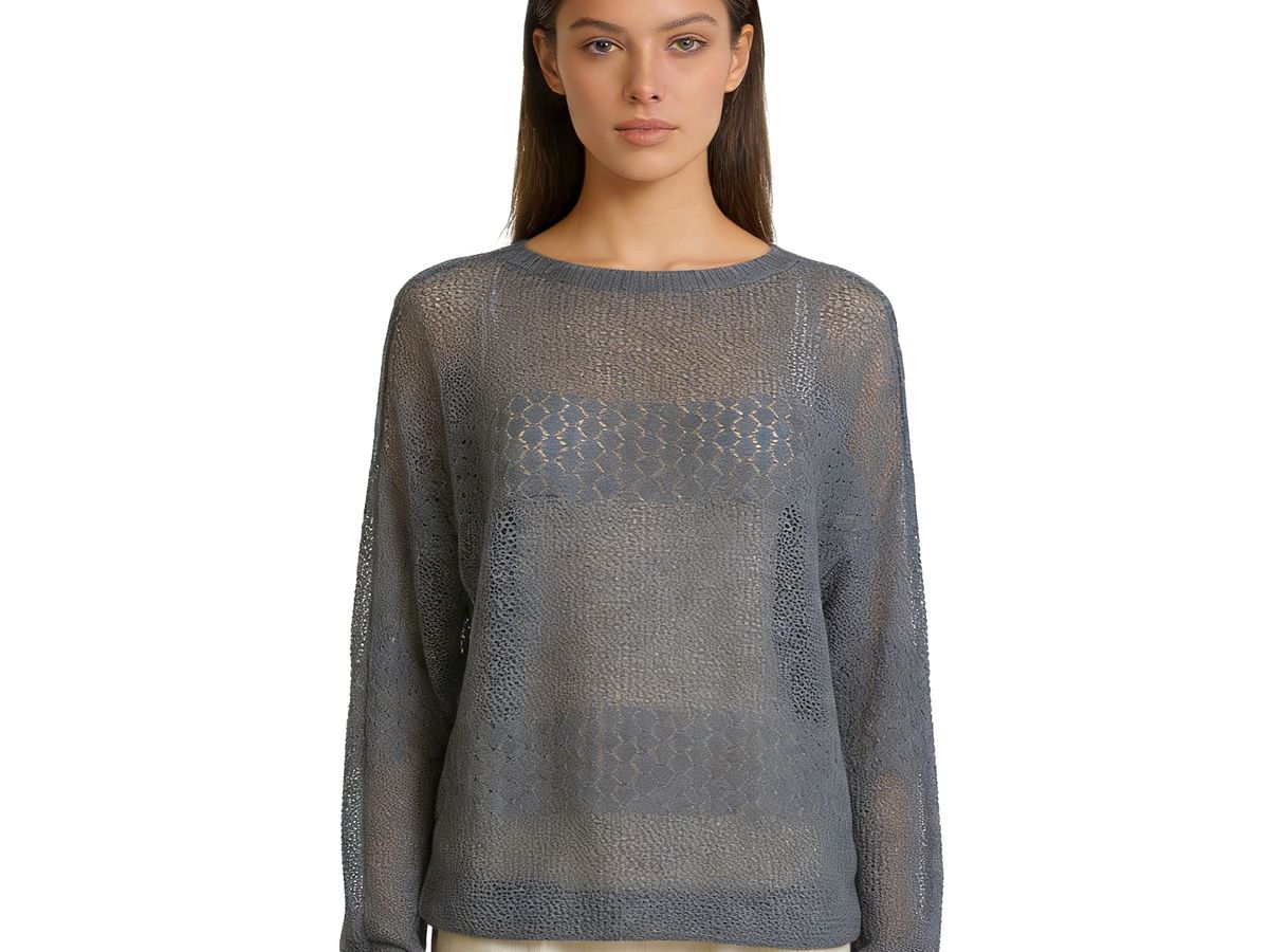 Charcoal Grey Textured Hollow-Out Knit Top