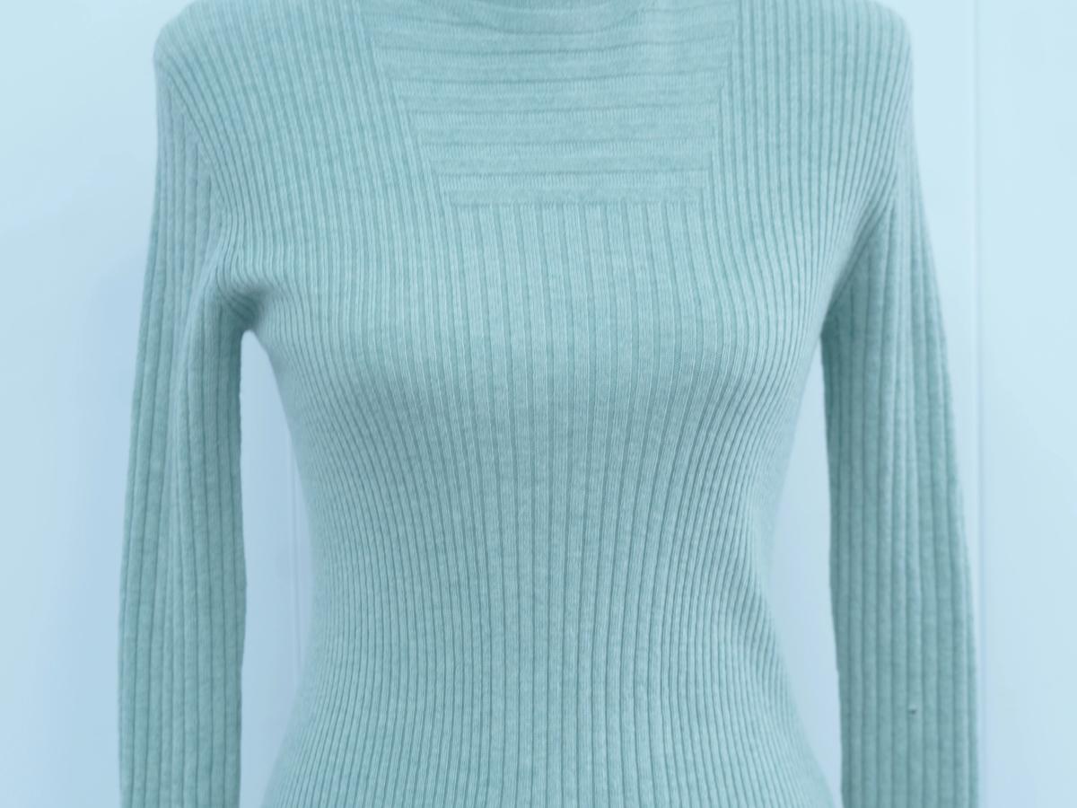 s005Mint Green Turtleneck Ribbed Knitted Base Layer