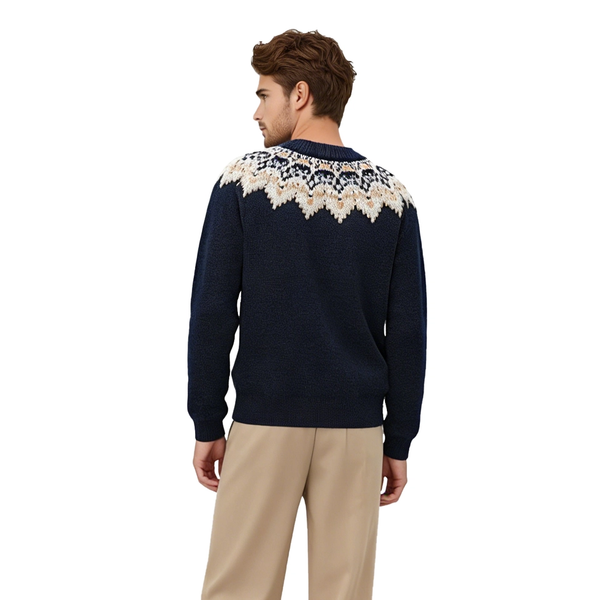 m017Navy Winter Fair Isle Jacquard Crewneck Sweater 4