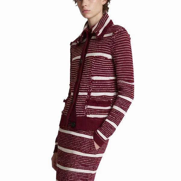 s064Burgundy & Off-White Contrast Stripe Collared Knit Co-ord Set 4