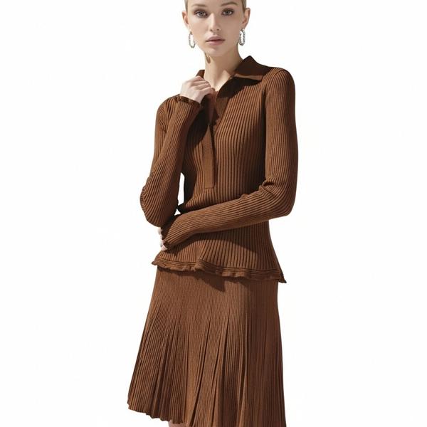 s093Caramel Vertical Rib Knit Set 2