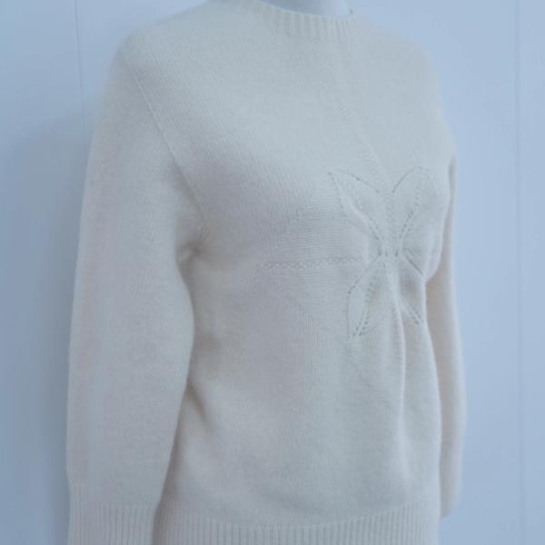 s011Cream White Floral Embroidery Crew Neck Knit Sweater 2