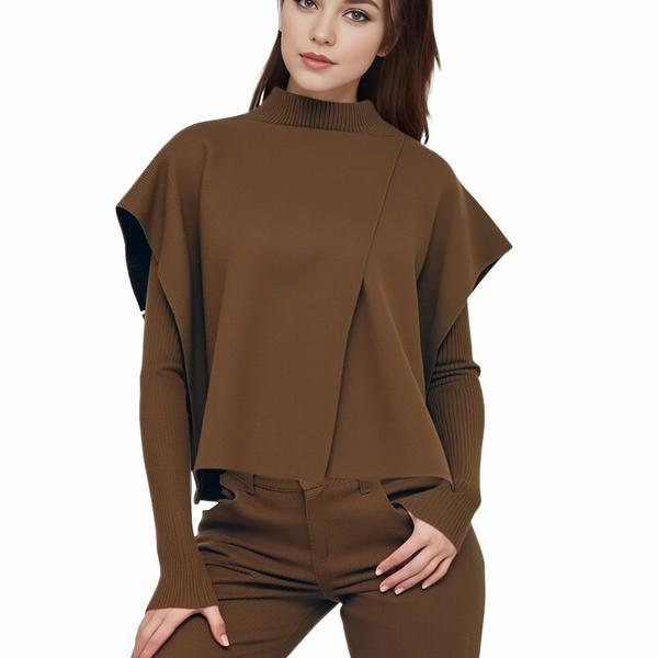 s104Coffee Brown Layered Mock Neck Knit Set 3