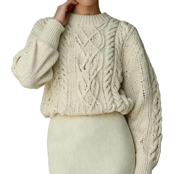 s073Off-White Cable Knit Sweater & Ribbed Skirt Set 4