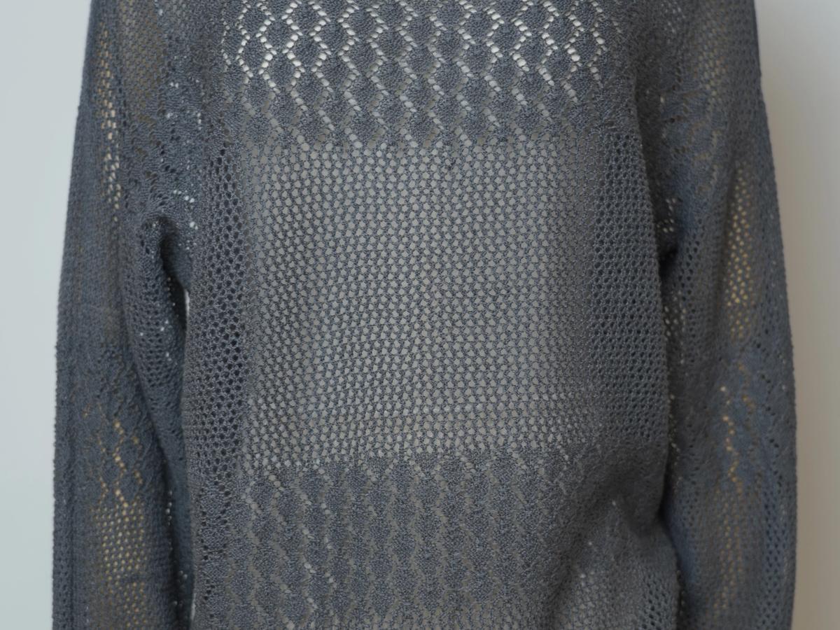 s023Charcoal Grey Textured Hollow-Out Knit Top