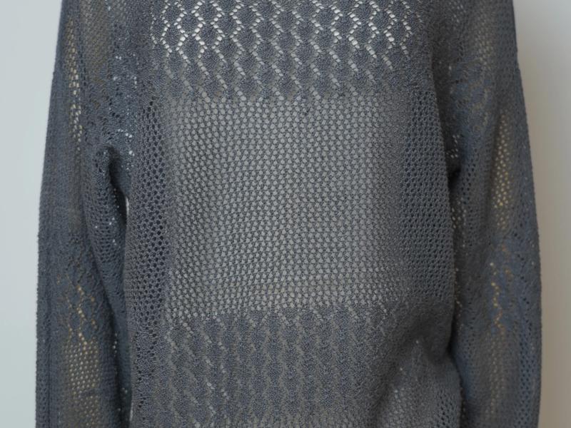 s023Charcoal Grey Textured Hollow-Out Knit Top