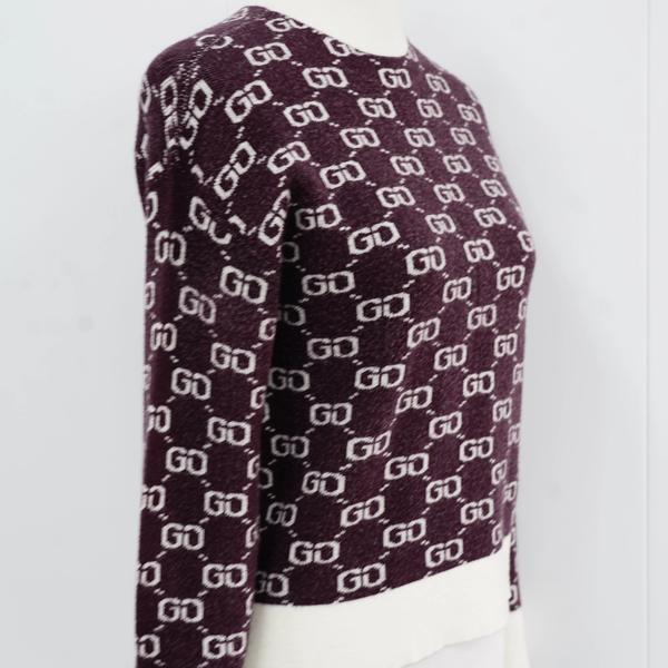 s009Dark Coffee Monogram Contrast-Trim Mock Neck Knit Sweater 3