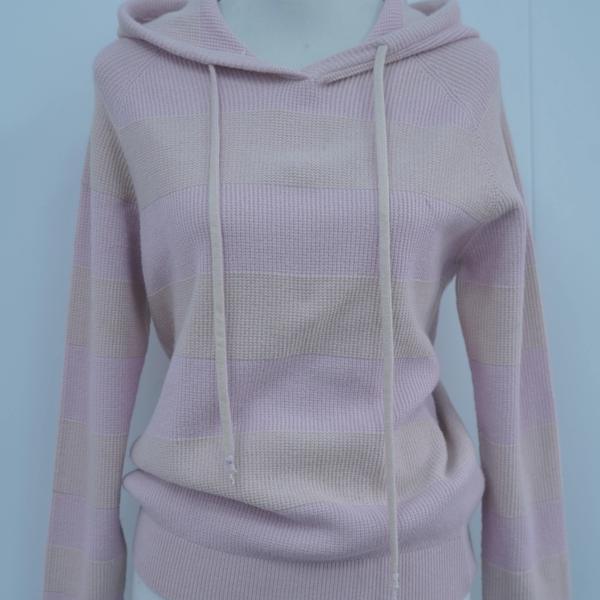 s017Pink & Apricot Striped Hooded Knit Sweatshirt 2