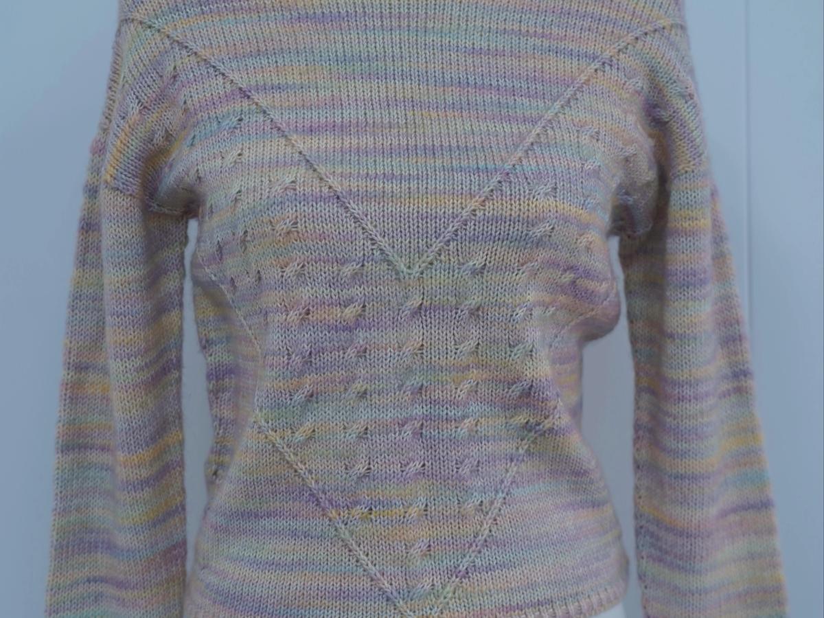 s015Rainbow Gradient Openwork Knit Crew Neck Sweater