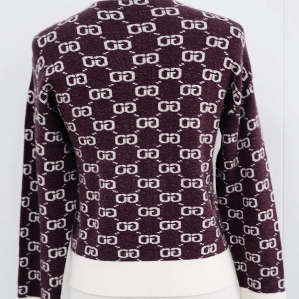 s009Dark Coffee Monogram Contrast-Trim Mock Neck Knit Sweater 4