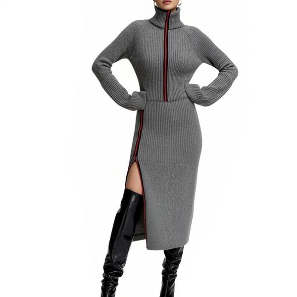 s079Grey Contrast Zip-Up Turtleneck Knit Set 3
