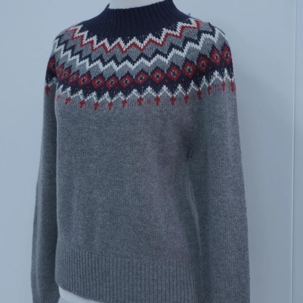 s019Grey Fair Isle Jacquard Mock Neck Knit Sweater 2
