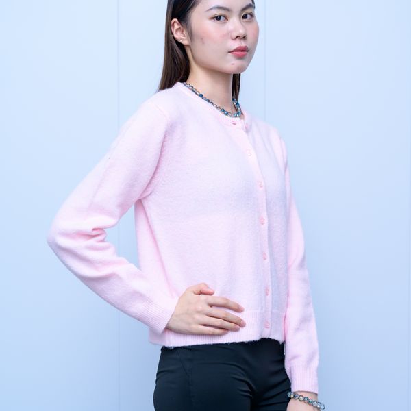 s046Soft Pink Crew Neck Cozy Knit Cardigan 4