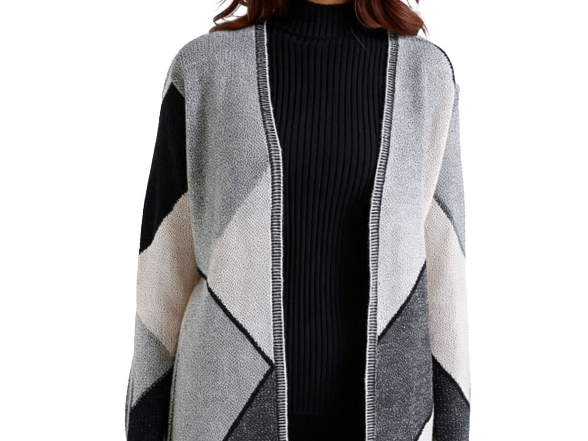 Grey Geometric Block Cardigan