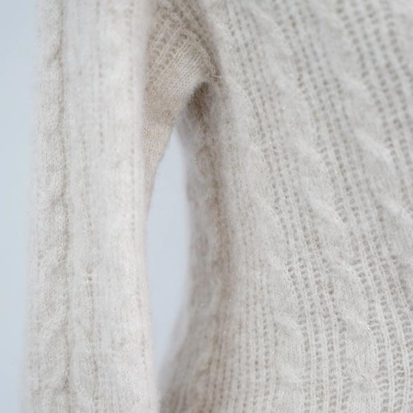 s004Beige Apricot V-Neck Cable-Knit Sweater 5