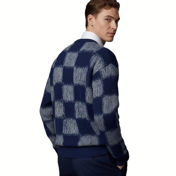 m001Sea Mist Checkerboard Knit Sweater 2