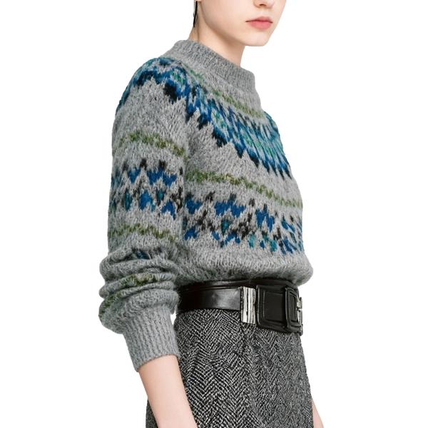 s057Misty Gray Floral Jacquard Mohair Blend Mock Neck Sweater 2