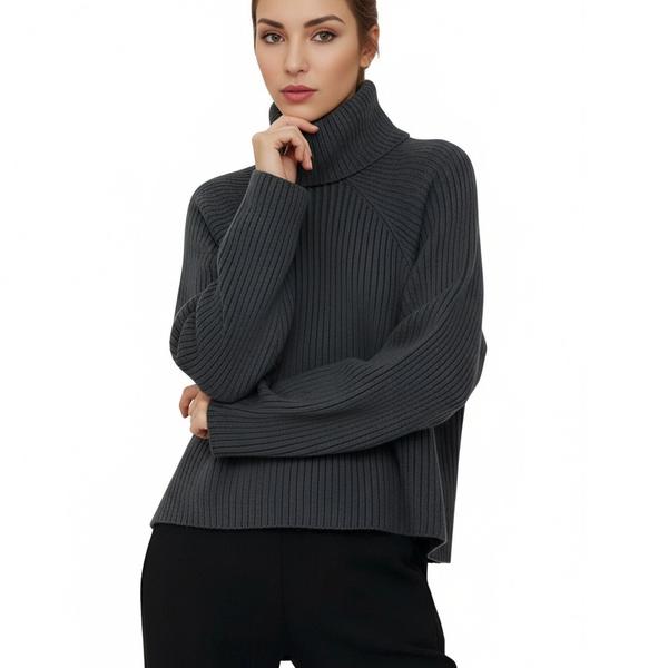 s105Charcoal Ribbed Turtleneck Knit Sweater 4