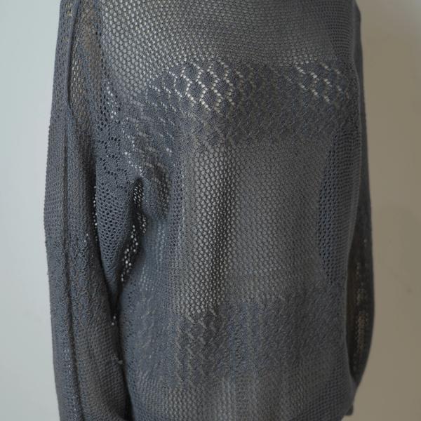 s023Charcoal Grey Textured Hollow-Out Knit Top 2