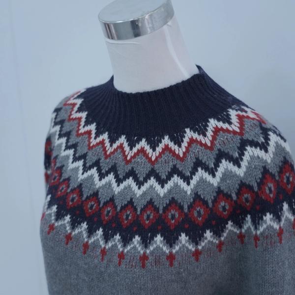 s019Grey Fair Isle Jacquard Mock Neck Knit Sweater 3