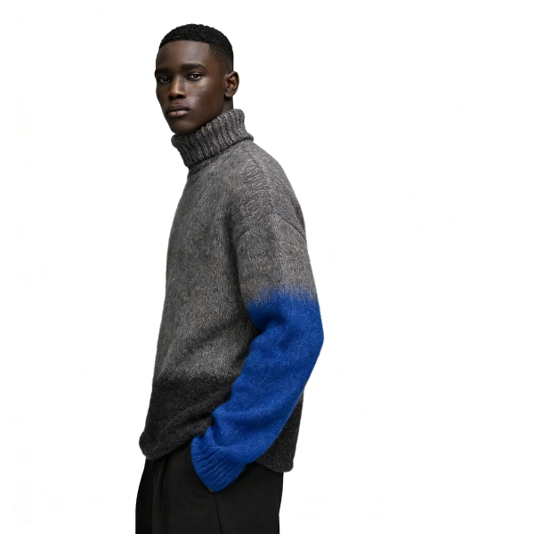 m018Grey-Blue Gradient Turtleneck Knit Sweater 2