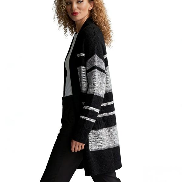 s111Black & White Texture Block Cardigan 3