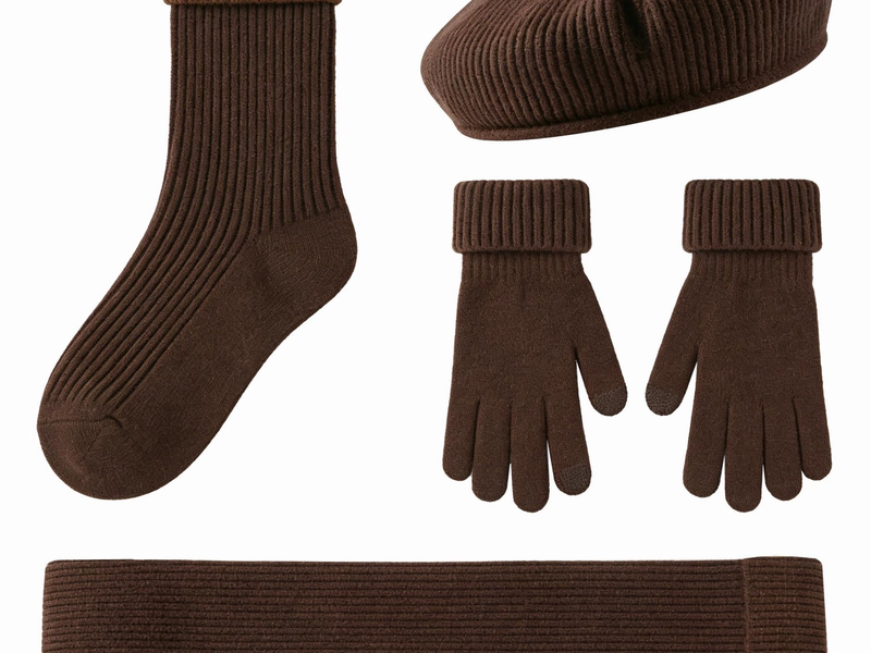 Ribbed Knit Beret 4-Piece Winter Set