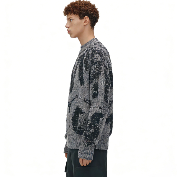 m016Eroded Texture Distressed Jacquard Mock Neck Sweater 2