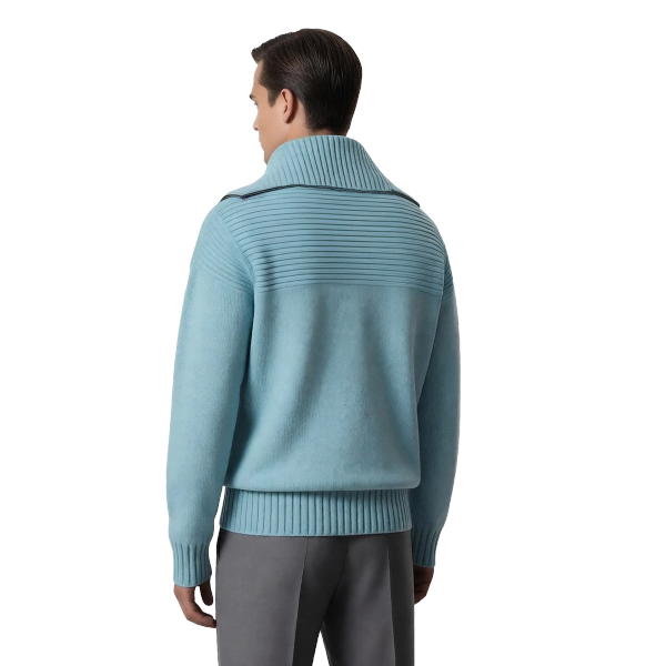 m002Sky Blue Half-Zip Funnel Neck Knit Sweater 4