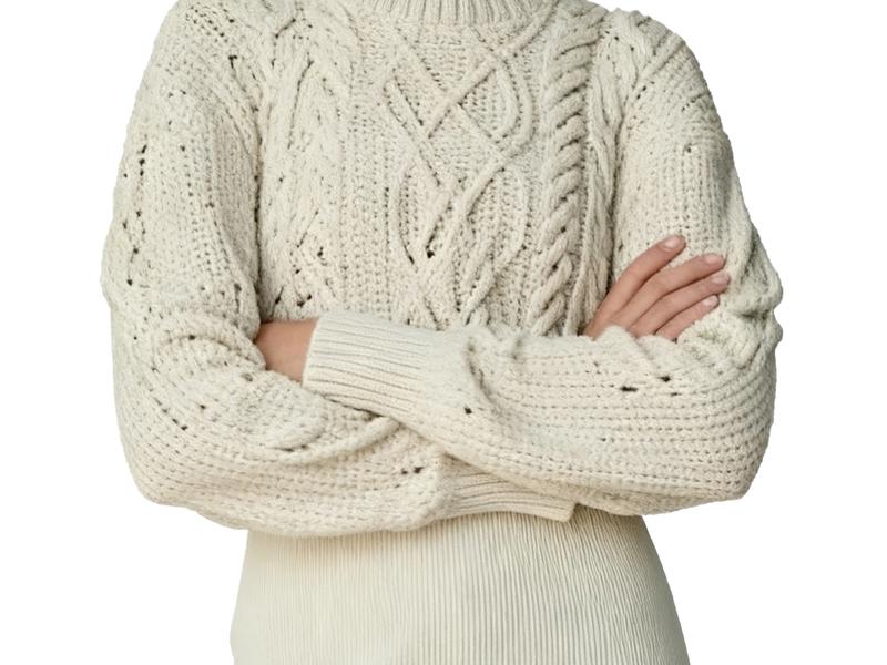 s073Off-White Cable Knit Sweater & Ribbed Skirt Set