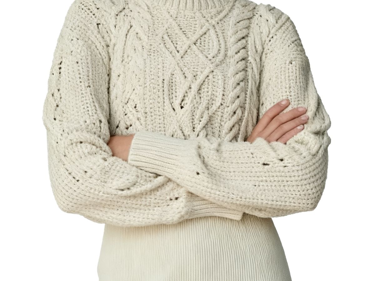 s073Off-White Cable Knit Sweater & Ribbed Skirt Set