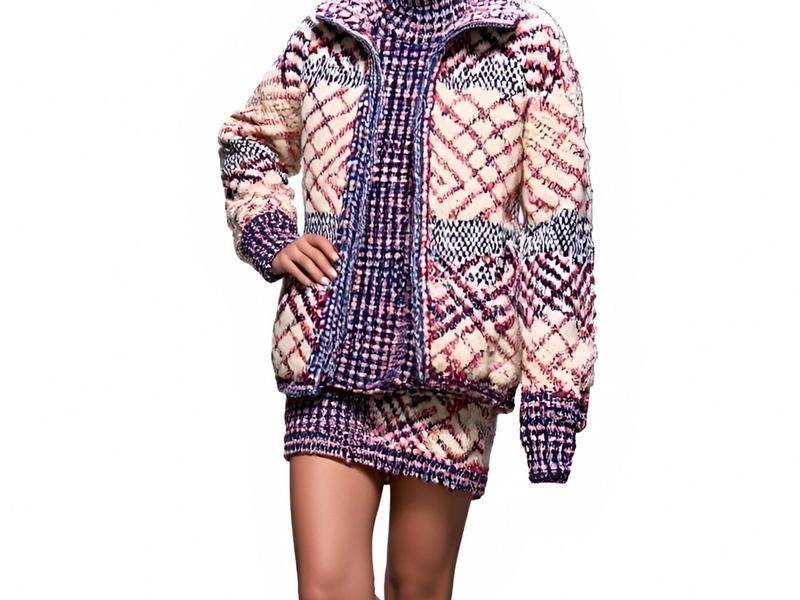 s062Pink & Blue Checkered Textured Knit 3-Piece Set
