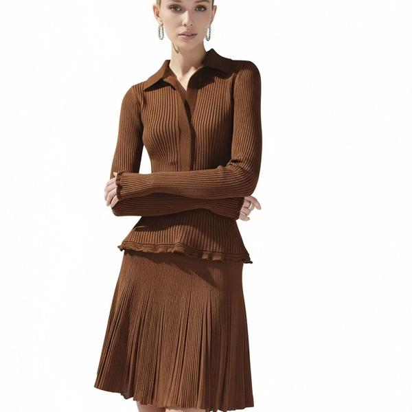 s093Caramel Vertical Rib Knit Set 4