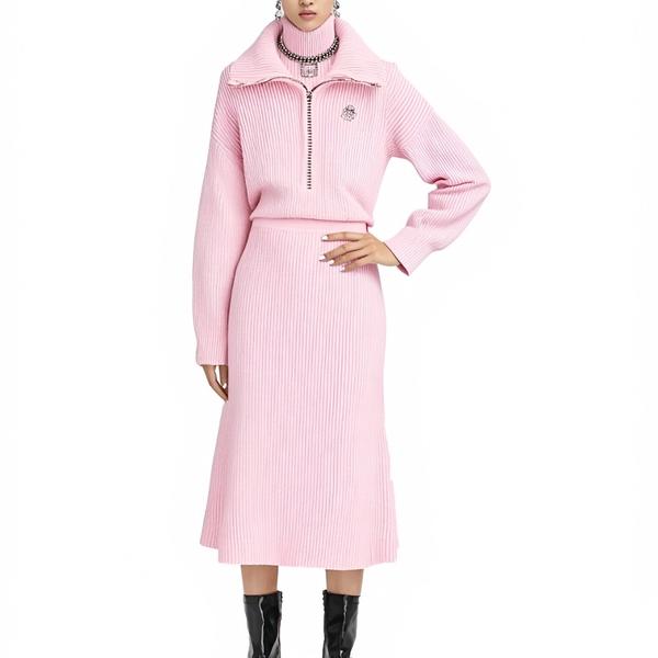 s076Sakura Pink Ribbed Half-Zip Knit Set 4