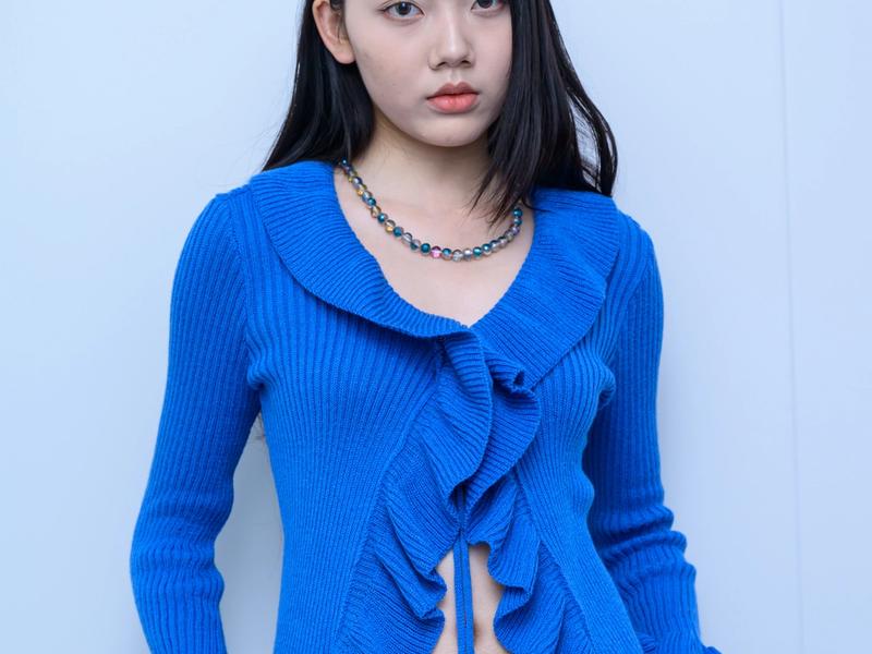 s039Klein Blue Ruffled Drawstring Knit Cardigan
