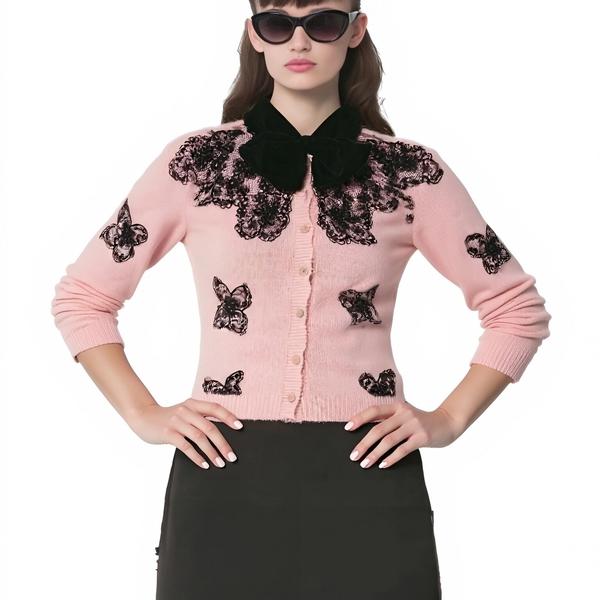 s098Sakura Pink Lace & Butterfly Knit Cardigan 4