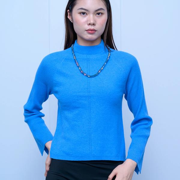 s045Klein Blue Vertical Rib Mock Neck Knit Top 2