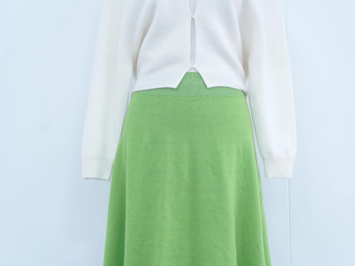 s007Fresh Fruit Green Knitted A-Line Midi Skirt