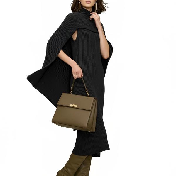 s081Black Ribbed Cape Knit Dress 4