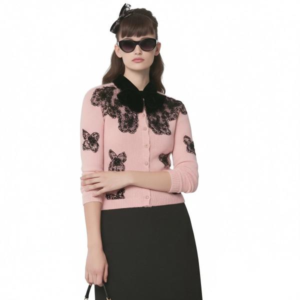 s098Sakura Pink Lace & Butterfly Knit Cardigan 2