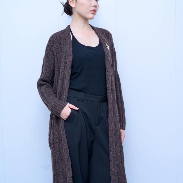 s034Dark Coffee Textured Longline Knit Cardigan 5