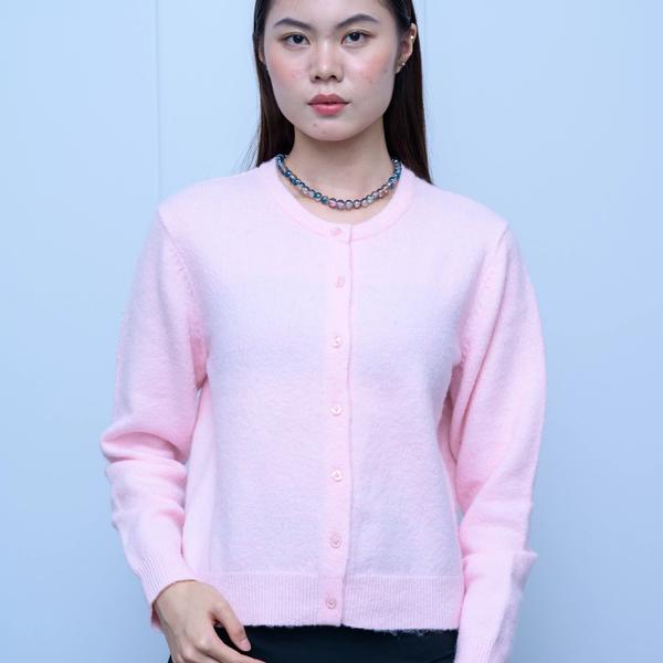 s046Soft Pink Crew Neck Cozy Knit Cardigan 2