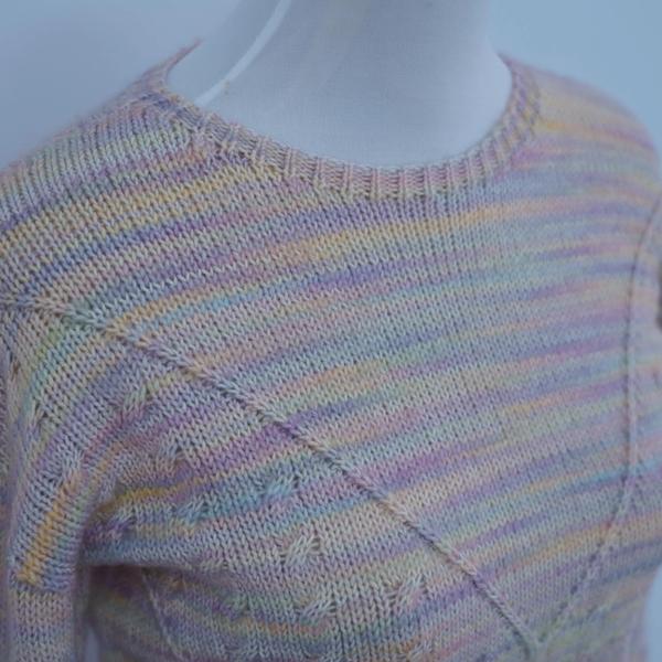 s015Rainbow Gradient Openwork Knit Crew Neck Sweater 2