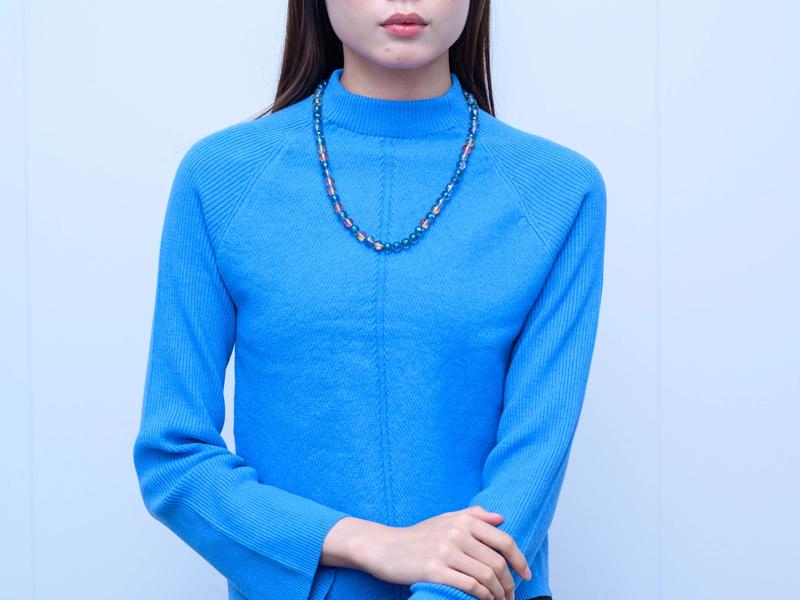 s045Klein Blue Vertical Rib Mock Neck Knit Top