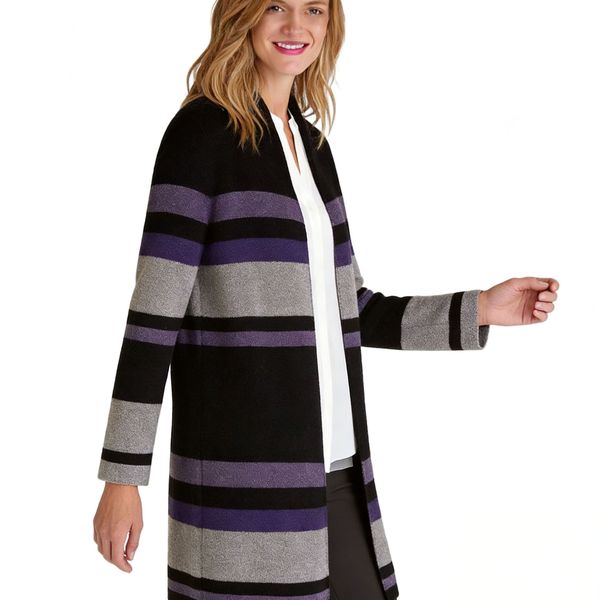s110Purple Stripe Open Cardigan Coat 4