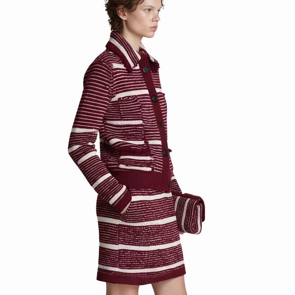 s064Burgundy & Off-White Contrast Stripe Collared Knit Co-ord Set 3