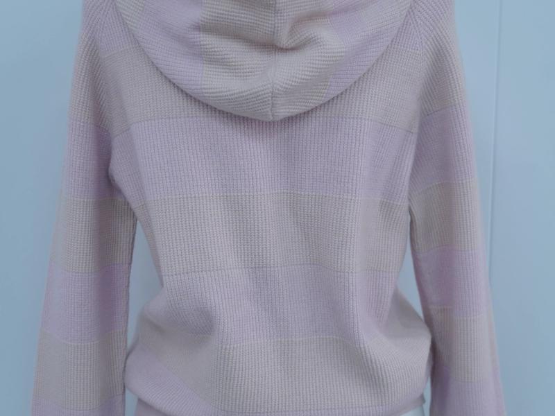 s017Pink & Apricot Striped Hooded Knit Sweatshirt