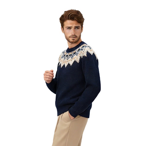 m017Navy Winter Fair Isle Jacquard Crewneck Sweater 2